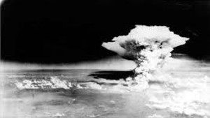 Smoke from the burning city of Hiroshima in the aftermath of the bombing.