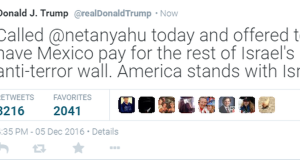 Trump Offers To Have Mexico Also Pay For Israeli Separation Barrier