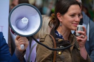 woman with megaphone