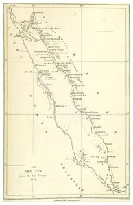 A map of teh Red Sea from 1838. The arrow marks Howeitat settlement.